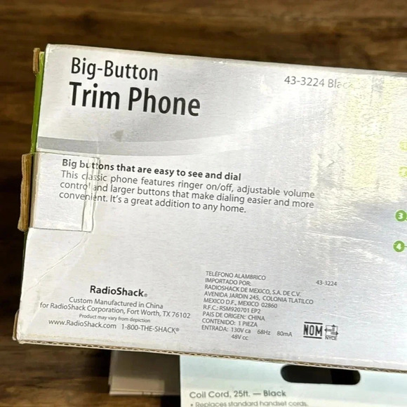 RADIO SHACK BIG BUTTON BLACK TRIM PHONE Landline Telephone Coil Cord NWT 25ft - Picture 13 of 16